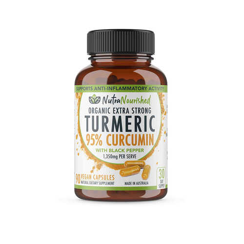 Nutra Nourished - 95% Curcumin Turmeric Extract & Black Pepper, Organic, 90 Capsules (1,350mg/serve)