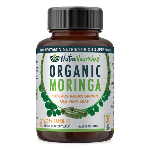 Nutra Nourished - Organic Pure Moringa Oleifera Leaf Capsules - Australian Grown - (720mg), 60 Vegan Capsules